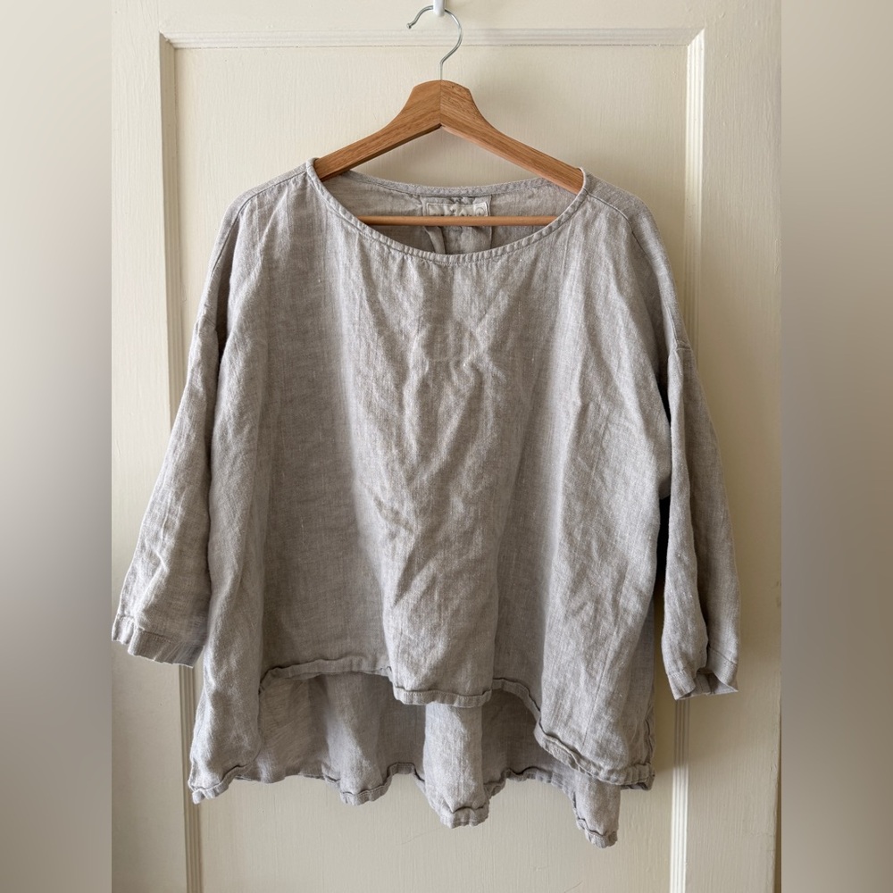 Not Perfect Linen cropped front top LEAF, beige, L - Picture 2 of 4